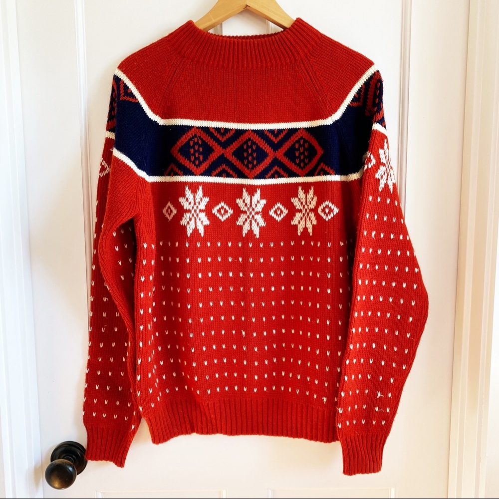 Vintage 70s 80s Acrylic Rust Snowflake Sweater